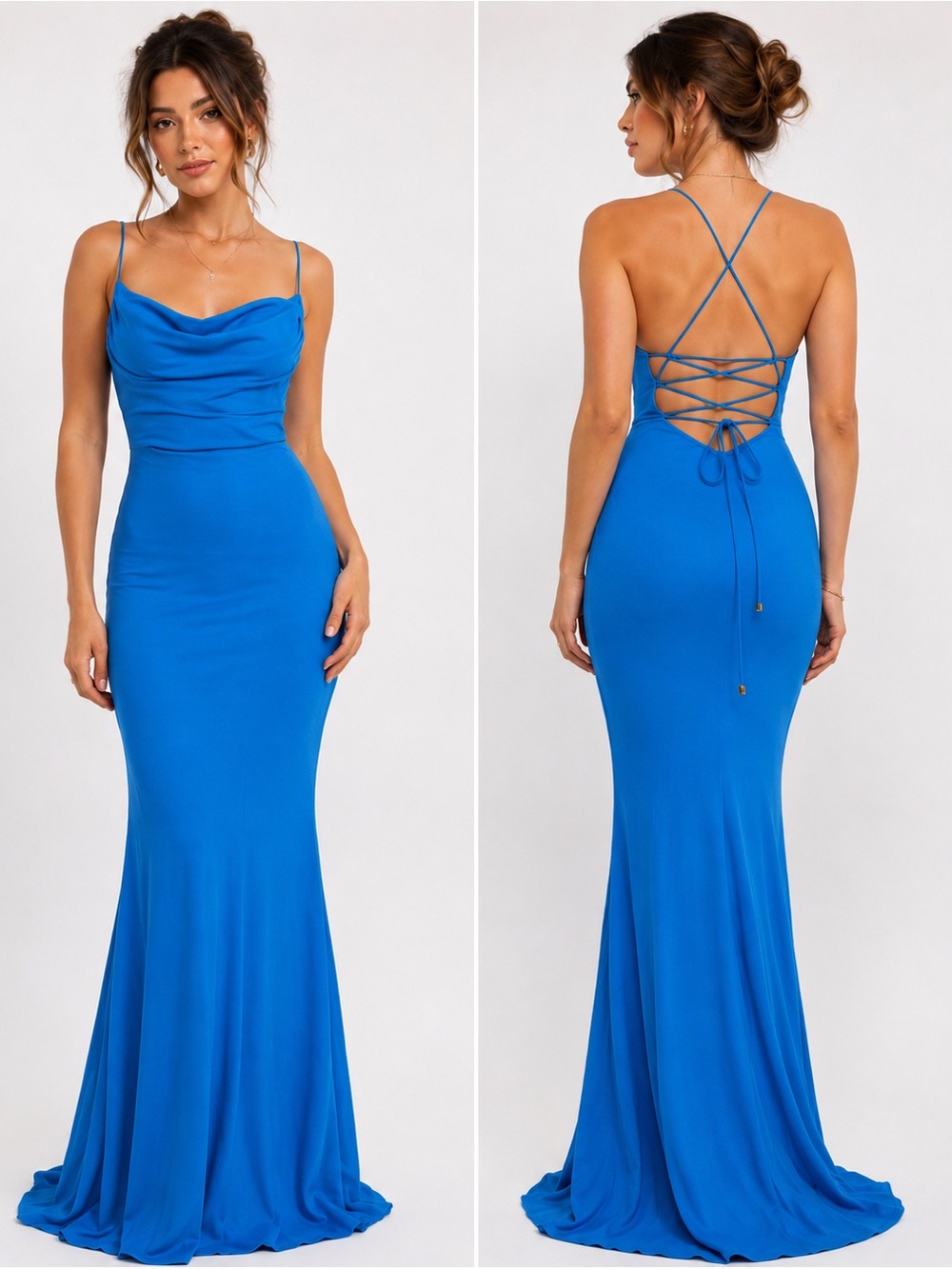 Hello Molly Blue Lace Up Back Gown NWT